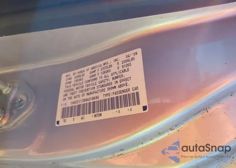 2009 Honda Accord 2.4 Lx-S from USA, damaged, VIN 1HGCS11399A018494